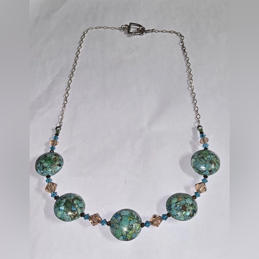 Sterling Silver Turquoise Necklace Toogel Clasp Design 21in Long